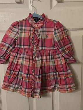 Ralph Lauren Pink Multicolor Plaid Ruffle-Front Girls' Dress Shirt